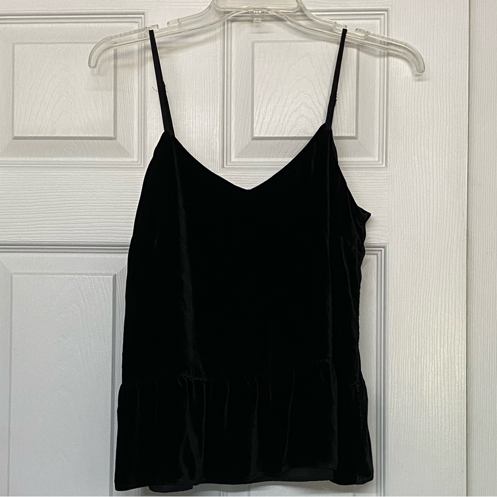 J. Crew Black Velvet Silk Blend Peplum Hem Tank Top Cami Camisole Sz 8